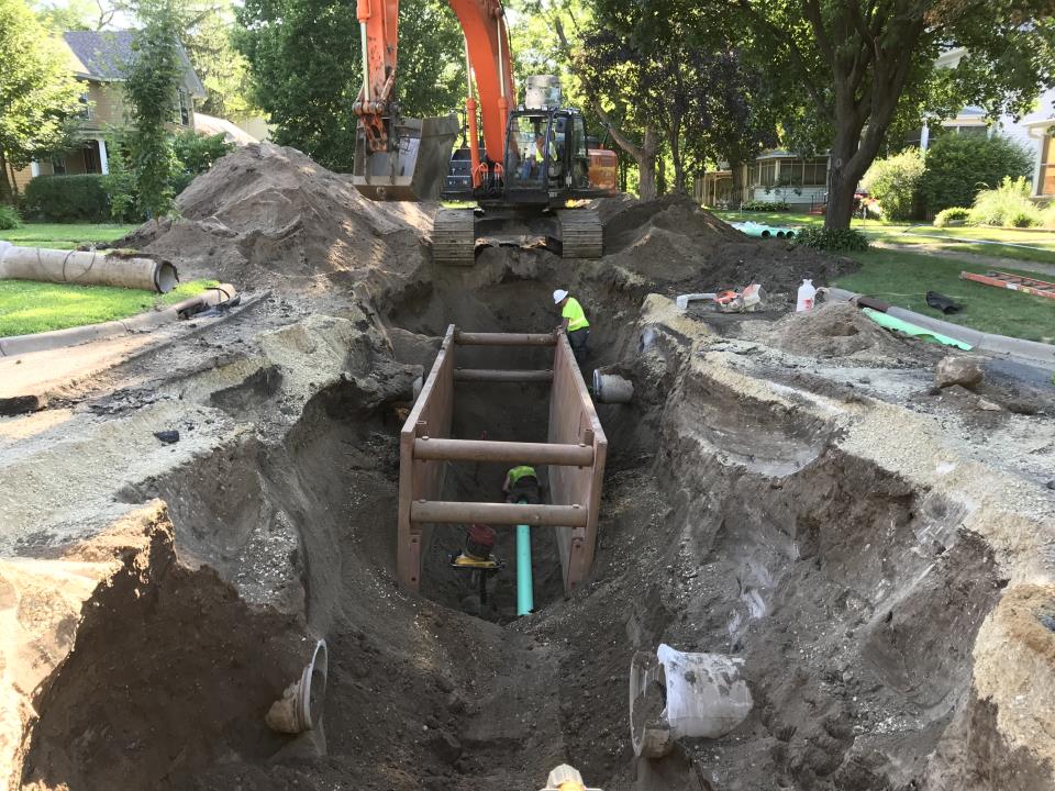 Excavation for replacement of storm sewer piping